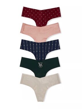 VICTORIA’S SECRET No-Show Shine Thong Panties Bundle of 5 LARGE